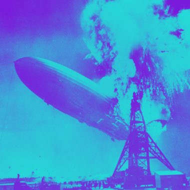 Hindenburg zeppelin explosion in a blue and purple filter