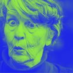elderly woman making silly face