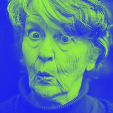 elderly woman making silly face