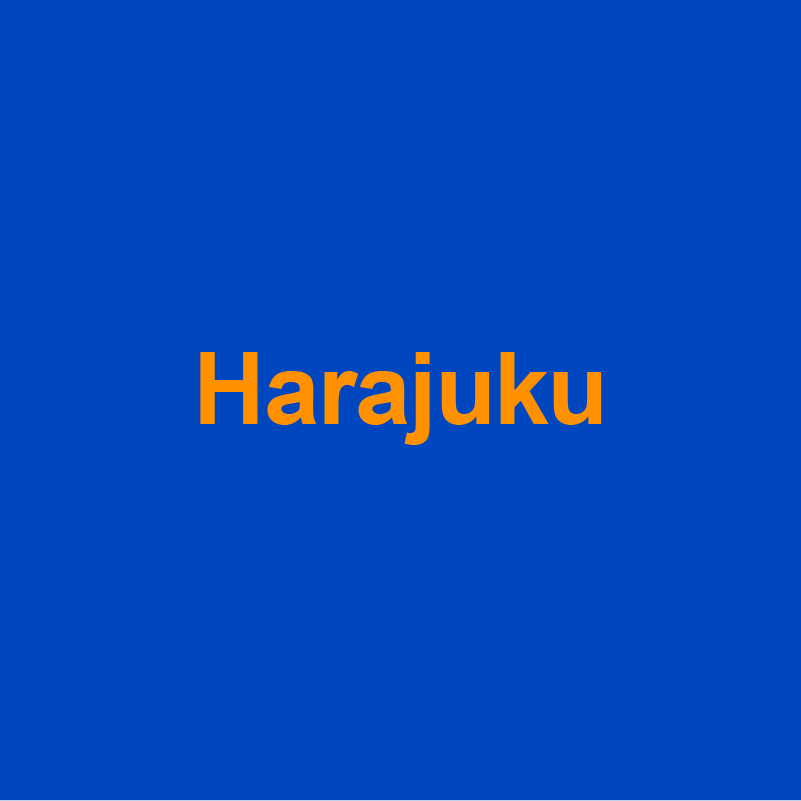 blue background with orange word harajuku on it
