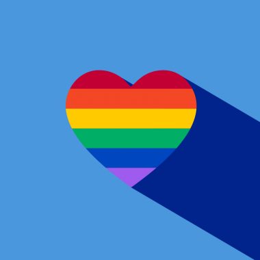 rainbow heart on blue background