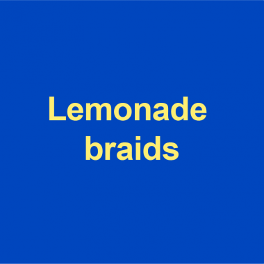 blue background with yellow words lemonade braids on it