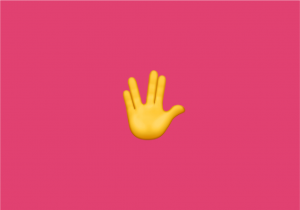 pink background with Vulcan salute emoji on it