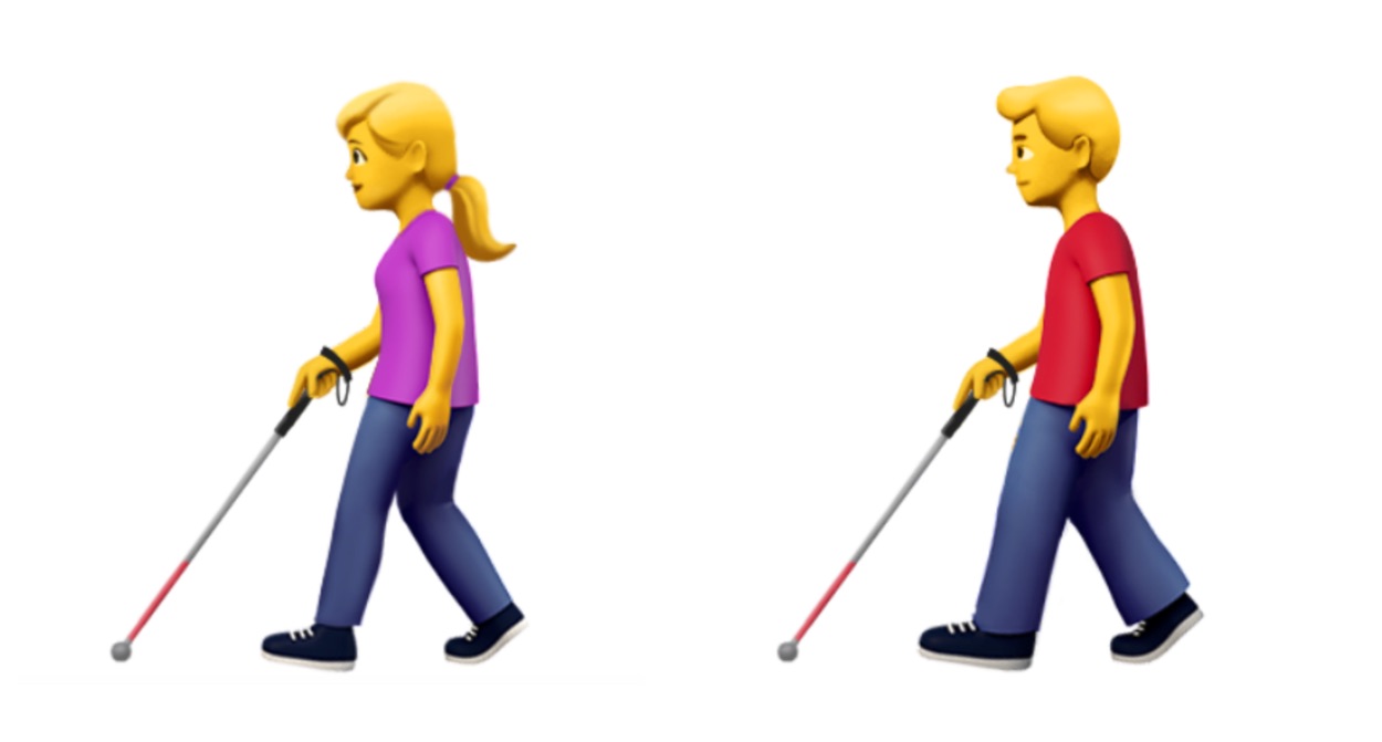 👨‍🦯 Man With Probing Cane emoji and 👩‍🦯 Woman With Probing Cane emoji