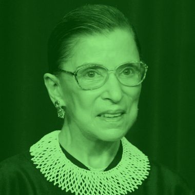 headshot of Supreme Court justice Ruth Bader Ginsburg, green filter.