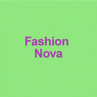 green background with purple words fashion nova on it