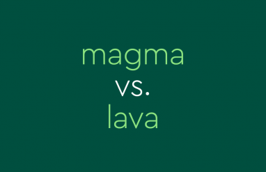 text on dark green background: magma vs. lava