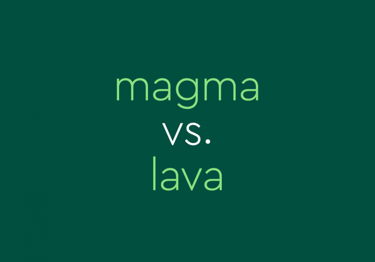 text on dark green background: magma vs. lava