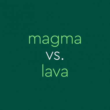 text on dark green background: magma vs. lava