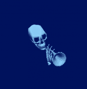 skeleton playing a trumpet