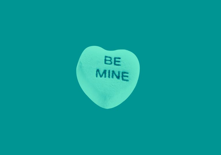 Illustration of heart that says Be Mine