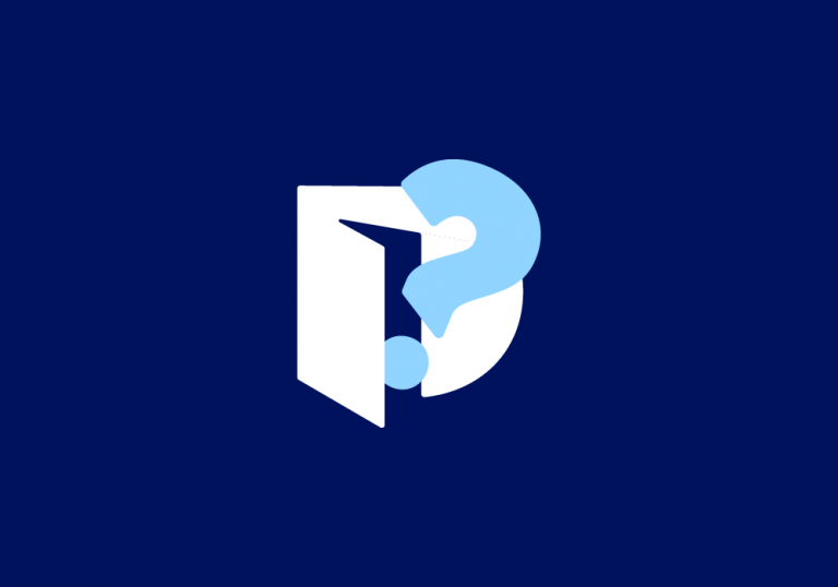 white Dictionary.com Logo with light blue Question mark popping out on the right, on dark blue background