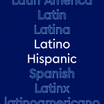 dark blue background with blue and white text, Latino and Hispanic