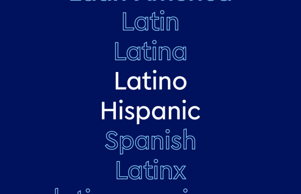 dark blue background with blue and white text, Latino and Hispanic