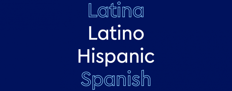 dark blue background with blue and white text, Latino and Hispanic