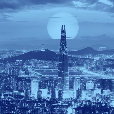 photo of downtown Seoul, Korea. Blue filter.
