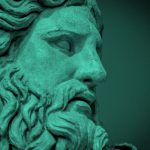 statue of Roman god, teal filter