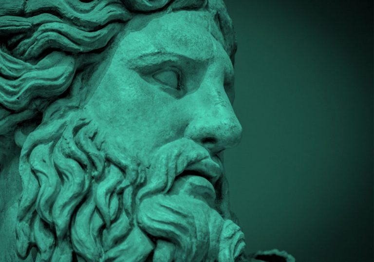statue of Roman god, teal filter