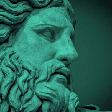 statue of Roman god, teal filter