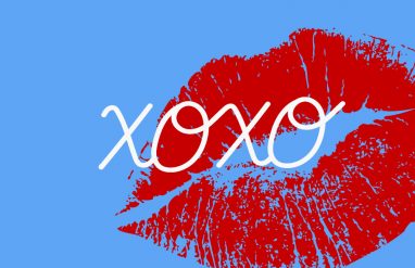 illustration of a lipstick kiss with the letters x o x o
