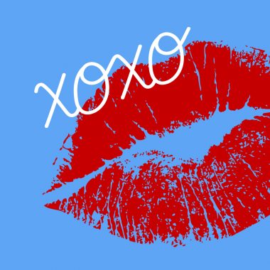 illustration of a lipstick kiss with the letters x o x o