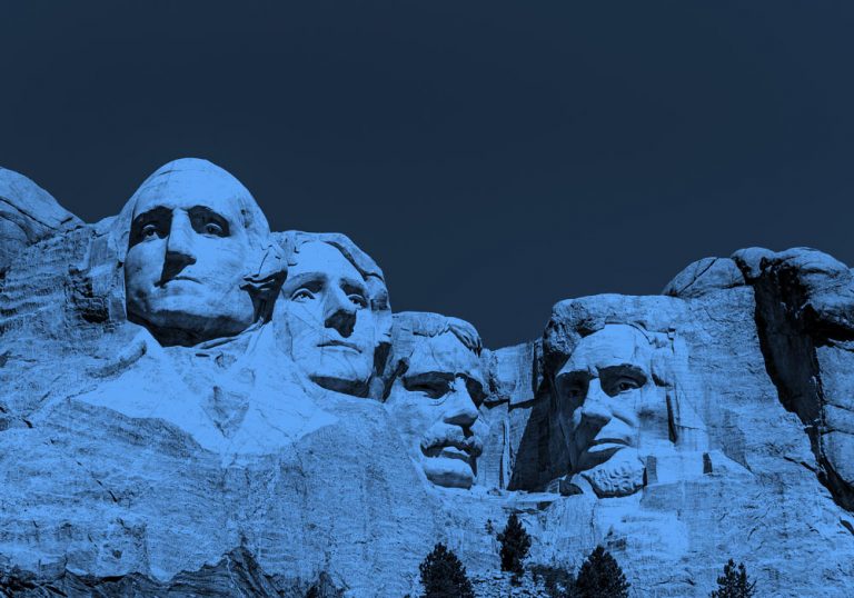 Mount Rushmore, blue filter