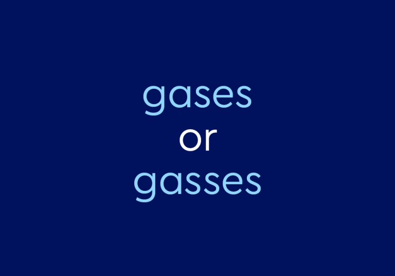 text in light blue font on dark blue background: gases or gasses