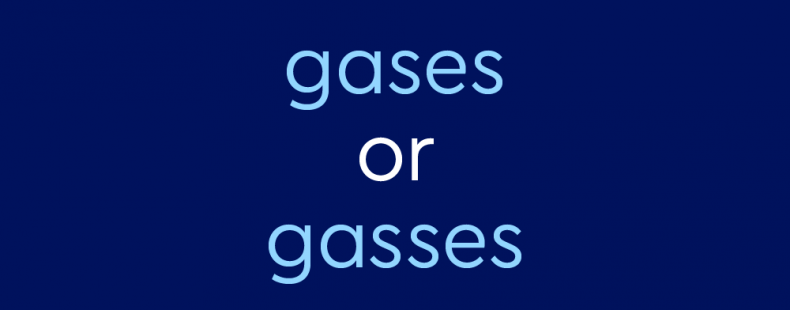 text in light blue font on dark blue background: gases or gasses