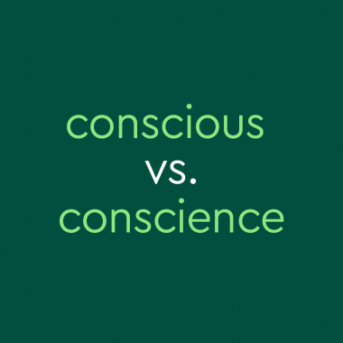 light green text on dark green background: conscious vs. conscience