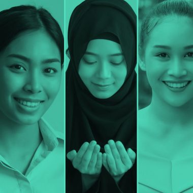 Close up of 4 diverse women, green filter.