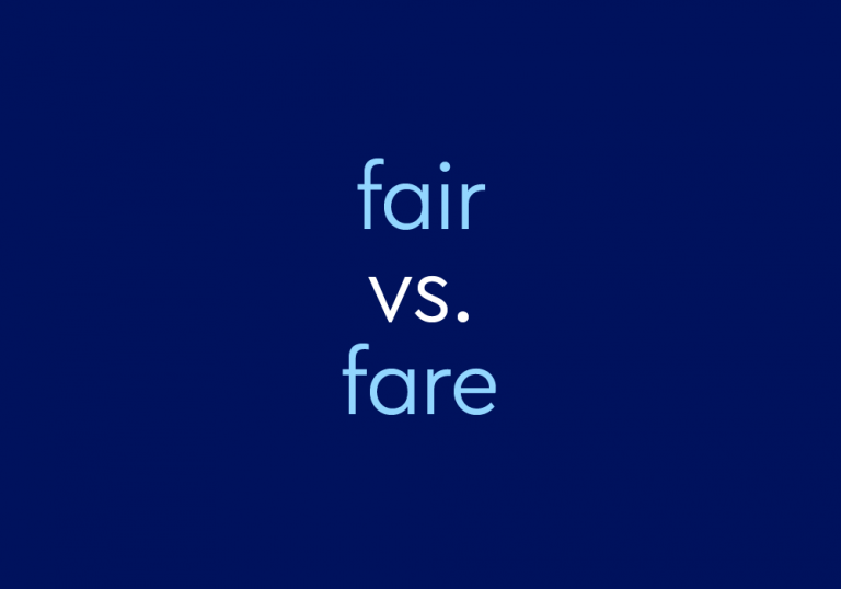 light blue text on dark blue background: fair vs. fare
