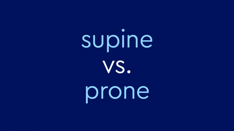 light blue text on dark blue background: supine vs. prone