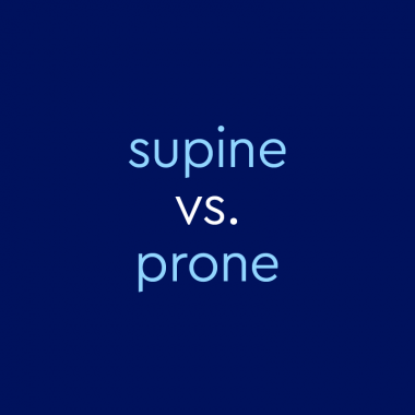 light blue text on dark blue background: supine vs. prone