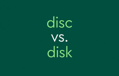 light green text on dark green background: "disc vs. disk"