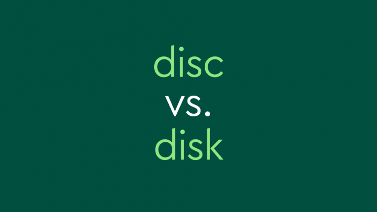 light green text on dark green background: "disc vs. disk"