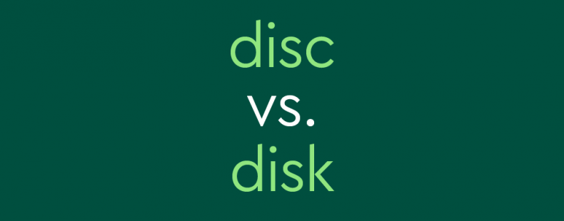 light green text on dark green background: "disc vs. disk"