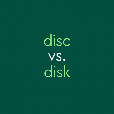 light green text on dark green background: "disc vs. disk"