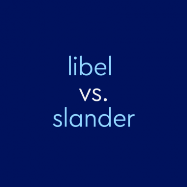 dark blue background, light blue text libel vs. slander