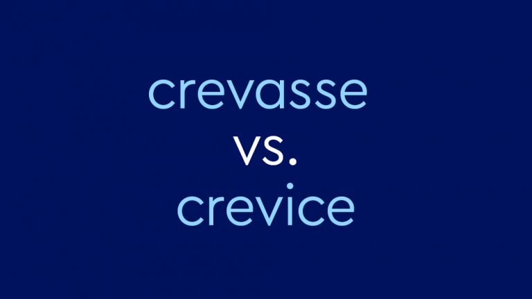 light blue text on dark blue background: "crevasse vs. crevice"