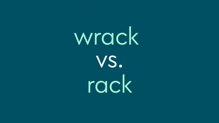 light teal text on dark teal background: "wrack vs. rack"