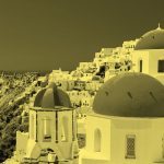 Photo of Santorini island, Greece. Yellow filter.