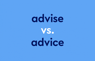 dark blue text on light blue background: "advise vs. advice" ["vs." in white font]