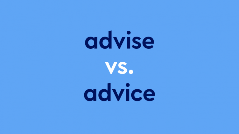 dark blue text on light blue background: "advise vs. advice" ["vs." in white font]
