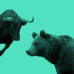charging bull and grizzly bear photos, teal filter.