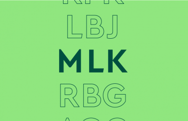 list of initials of US political figures on green background:" RFK, LBJ, MLK, RBG, AOC"