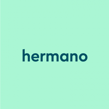 blue text 'hermano' on aqua background