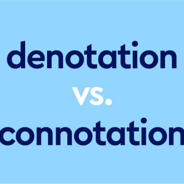 dark blue text "denotation vs connotation" on light blue background