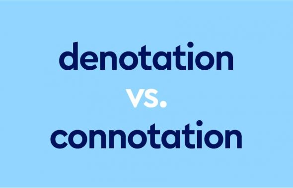 dark blue text "denotation vs connotation" on light blue background