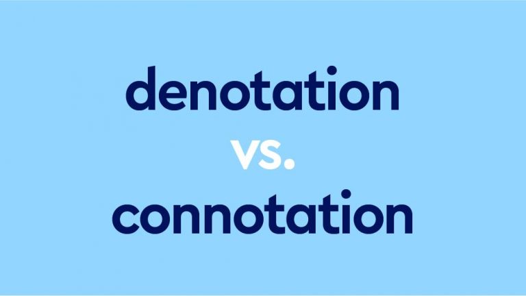 dark blue text "denotation vs connotation" on light blue background