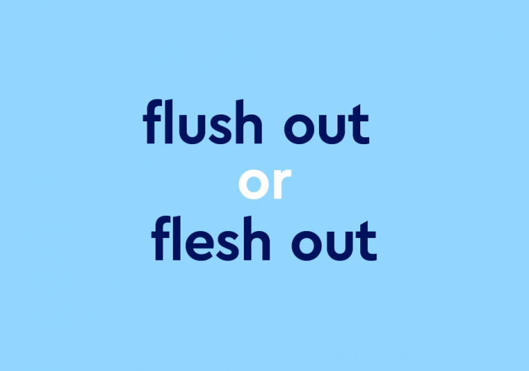 dark blue text "flush out or flesh out" on light blue background